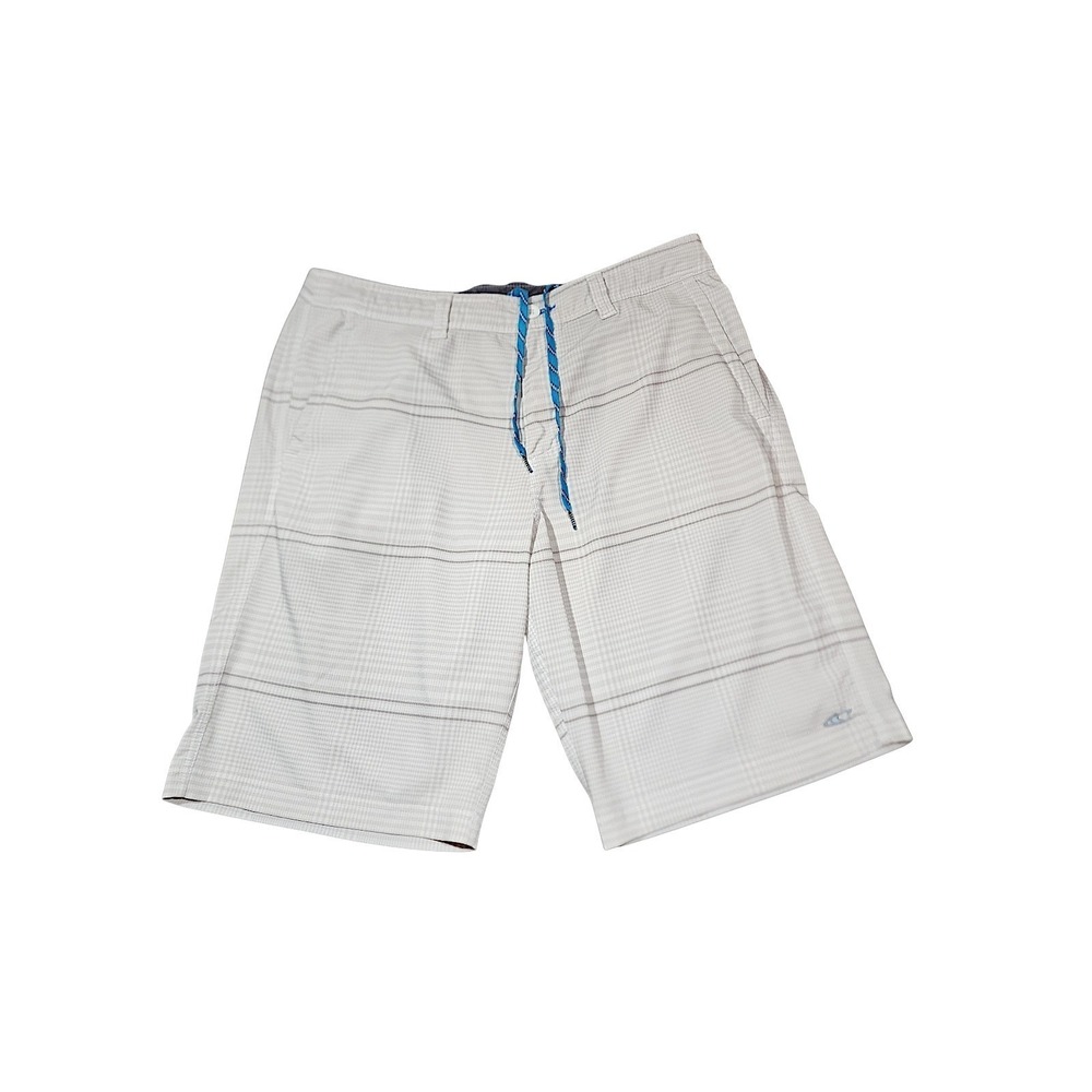 ONeill Hybrid Board Shorts 33 x11 Men Gray Plaid Flat Front Surfing Swim 21"
